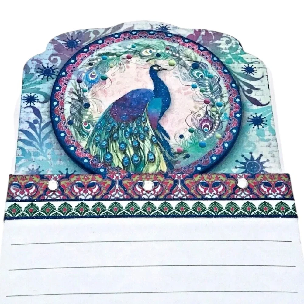 Punch Studio Gem and Glitter Embellished Die-Cut List Pad ~ Peacock Wreath 66558